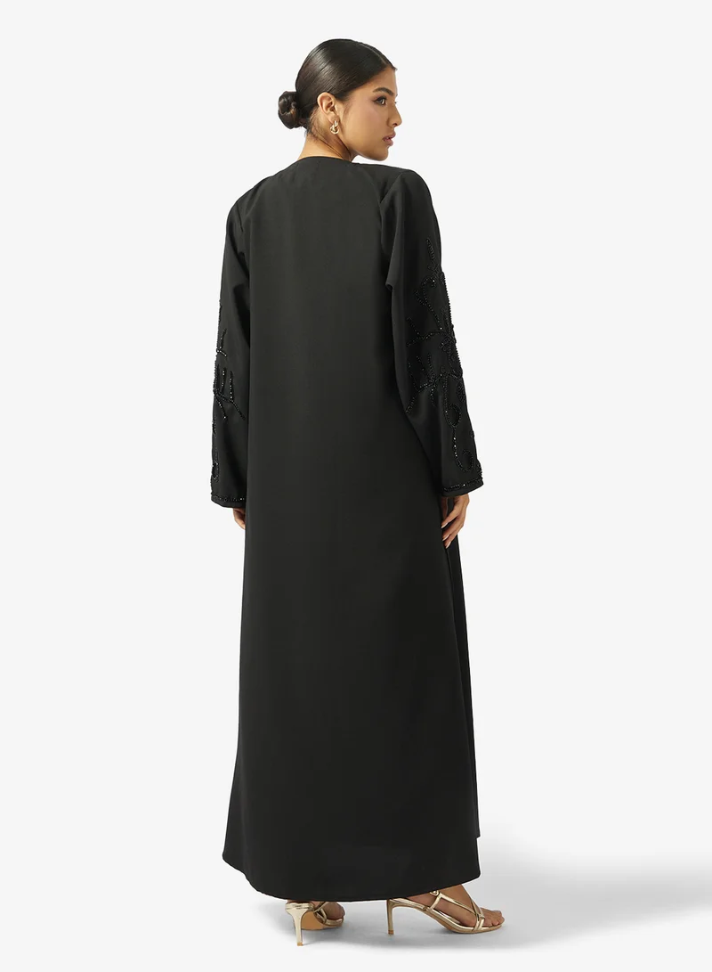hayas closet Black Embellished Abaya With Sheila